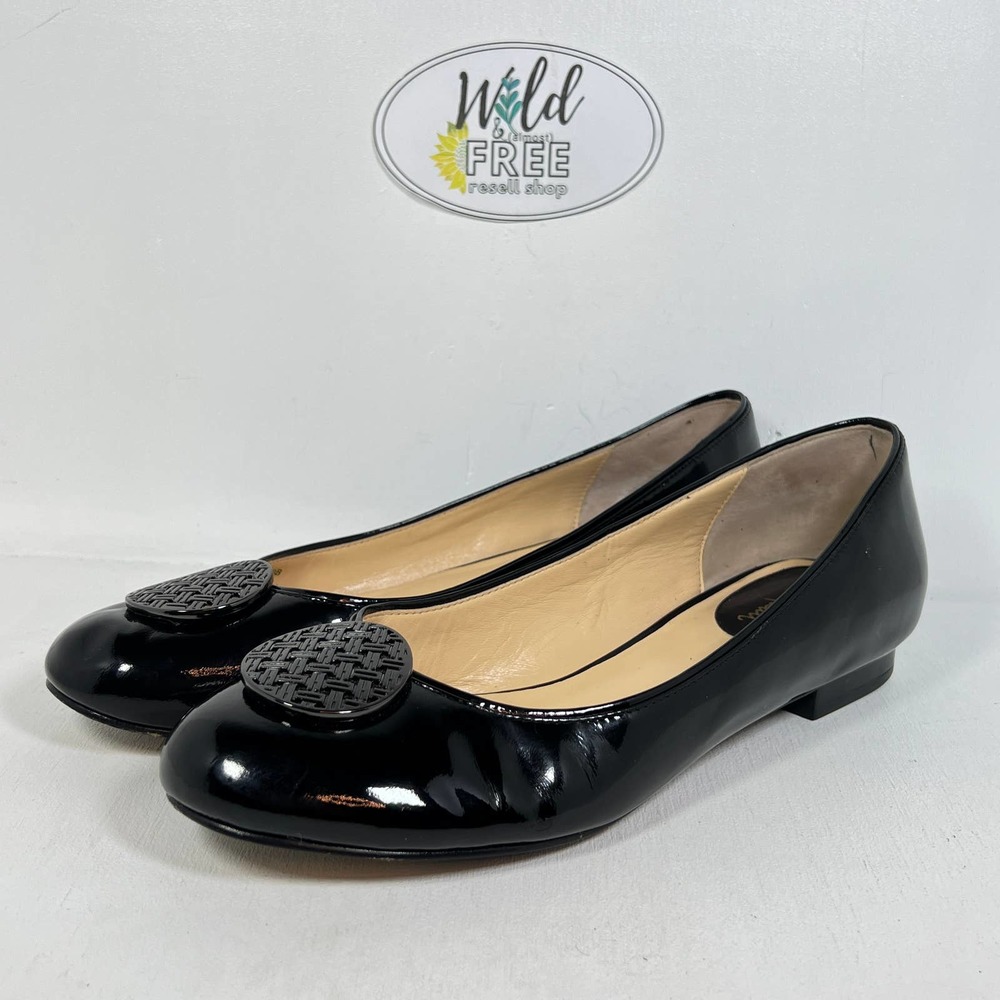 Cole Haan Medallion Ballet Flat , Slip On Shoe - Black Patent Leather - Women 10